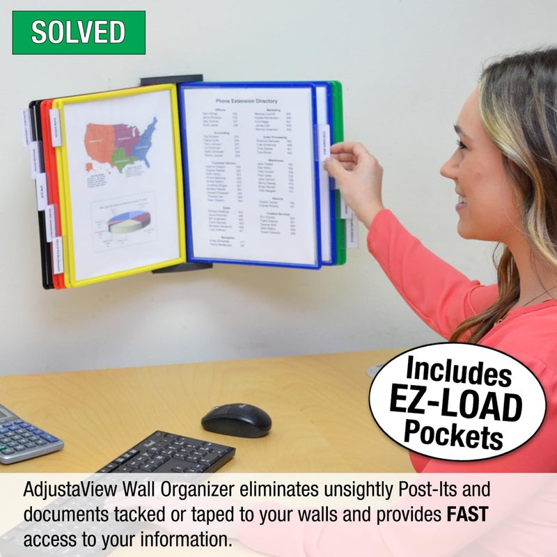 Ultimate Office AdjustaView 10-Pocket Wall Reference Organizer with Easy-Load Pockets and Mounting Screws - Image 3